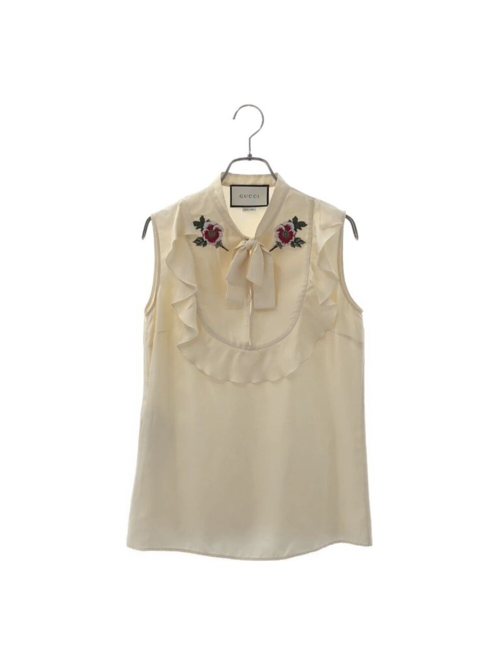 Gucci Silk Flower Embroidery Sleeveless Blouse Ivory 38